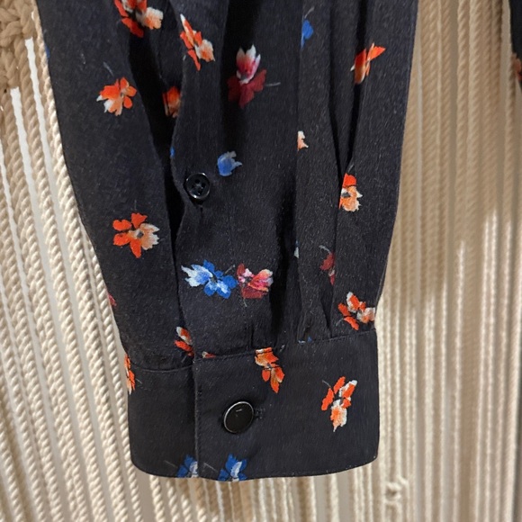 The Kooples Black Button Up Shirt with Red and Blue Floral Design - Picture 7 of 11